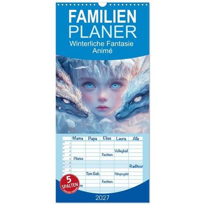Familienplaner 2027 - Winterliche Fantasie Animé mit 5 Spalten (Wandkalender, 21 x 45 cm) CALVENDO