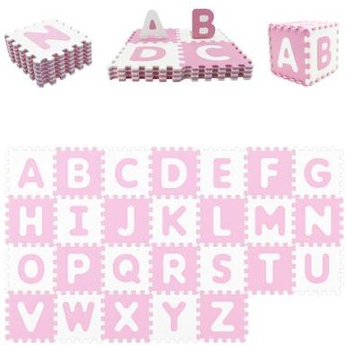 Costway 26 Pieces Interlocking ABC Play Mats with Detachable Letters-Pink