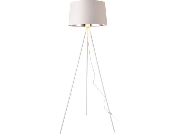 Stehleuchte Manchester Stehlampe 3-Fuß-Leuchte Standleuchte 150 cm E27 Metall-Stoff Weiß-Silber