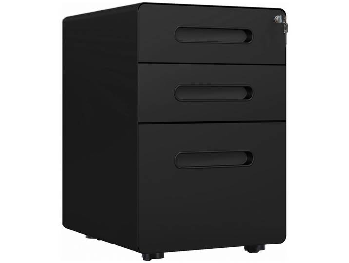 ROLLCONTAINER Aktenschrank mit 3 Schubladen Bürocontainer Stahl Schwarz