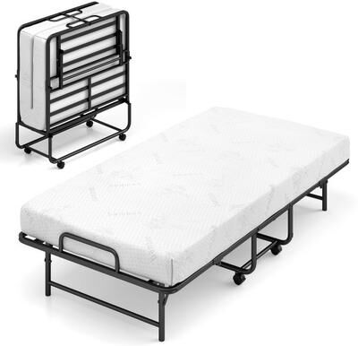 Costway Twin Size Folding Bed with 5-Inch Mattress Rollaway Guest Bed with Memory Foam Mattress