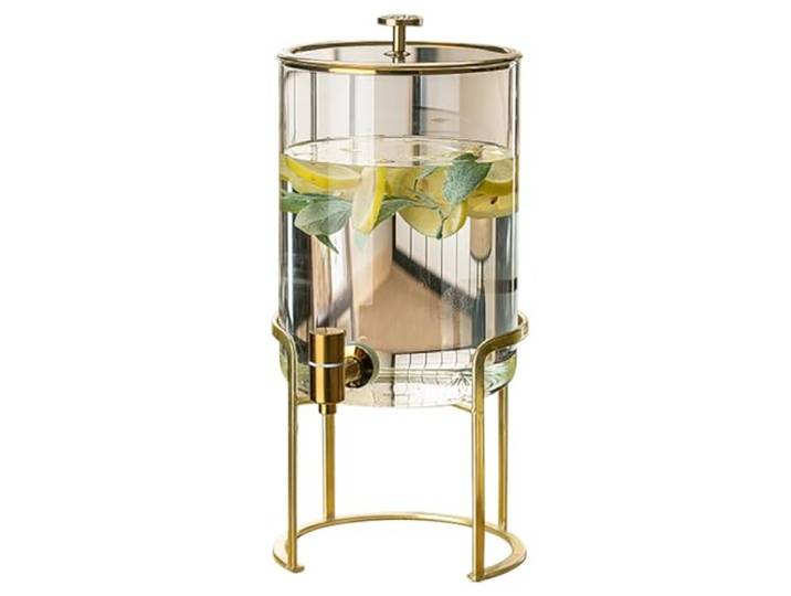 Getränkespender Mit Großem Fassungsvermögen,Wasserspender Mit Auslaufsicherem Zapfhahn,Leicht Zu Befüllender Saftspender Mit Breiter Öffnung,Getränkespender Aus Glas,Klare Farbe 5L,Eisenbasis