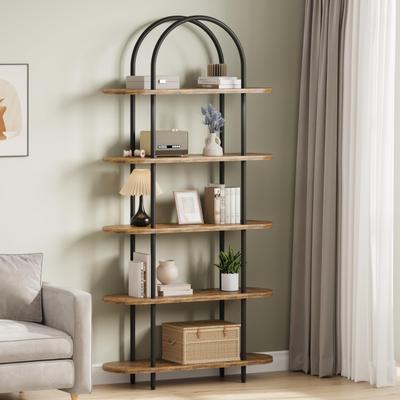 Garvee "71"" Bookshelf 5 Tier Bookcase Arched Display Racks Tall Bookshelf Freestanding Open Storage Shelf"