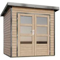 Karibu Metall-Holzgartenhaus Hybridhaus Pluto 1 A - 28 mm -204 x 204 cm- Holz-Ausführung: naturbelassen Blech-Ausführung: graualuminium