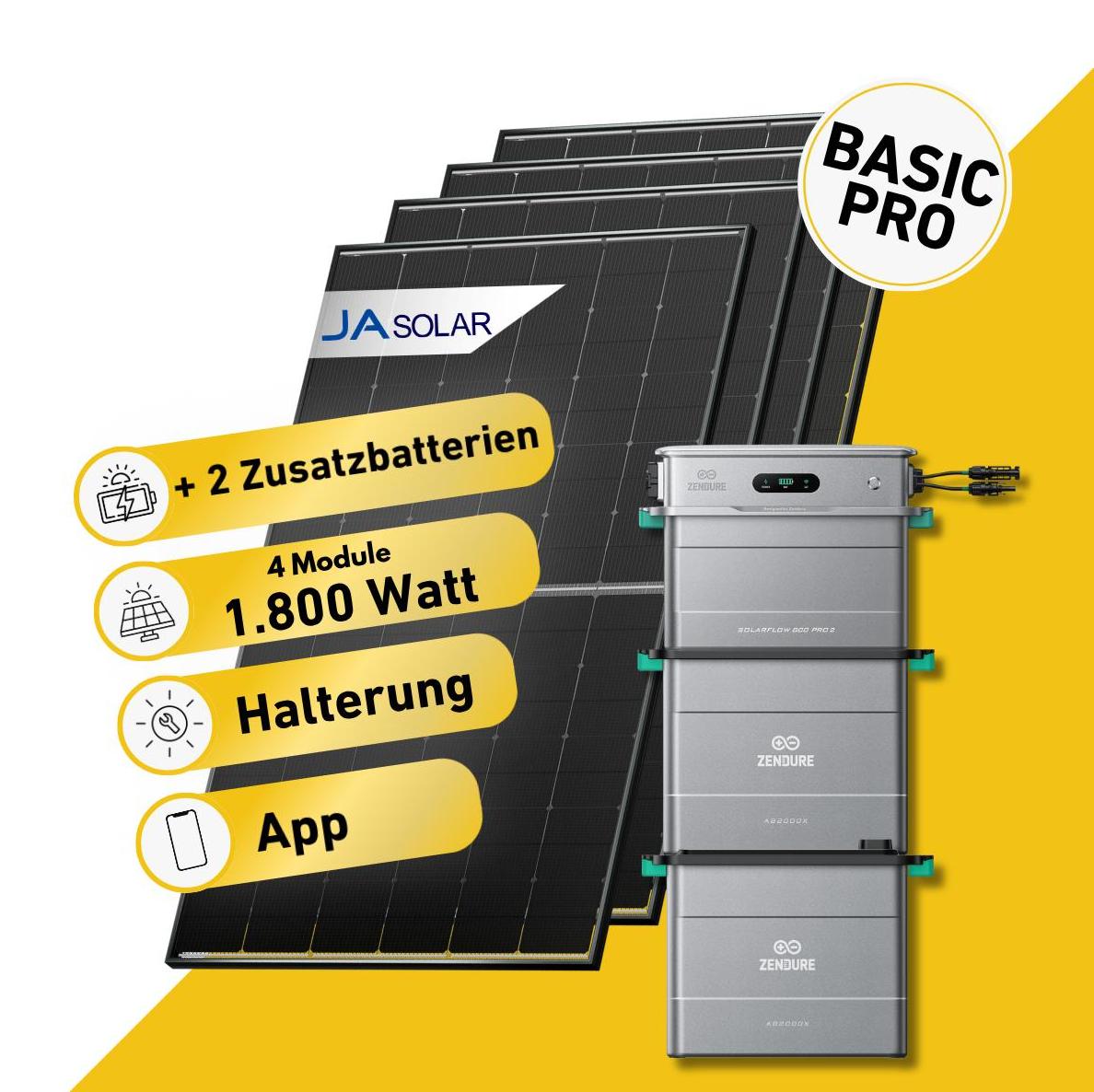 Balkonstrom Balkonkraftwerk 1820W Solaranlage mit Speicher |2xZusatzspeicher | Garten/Flachdachhalterung| 4xSolarmodul | Zendure SolarFlow 800 Pro 2