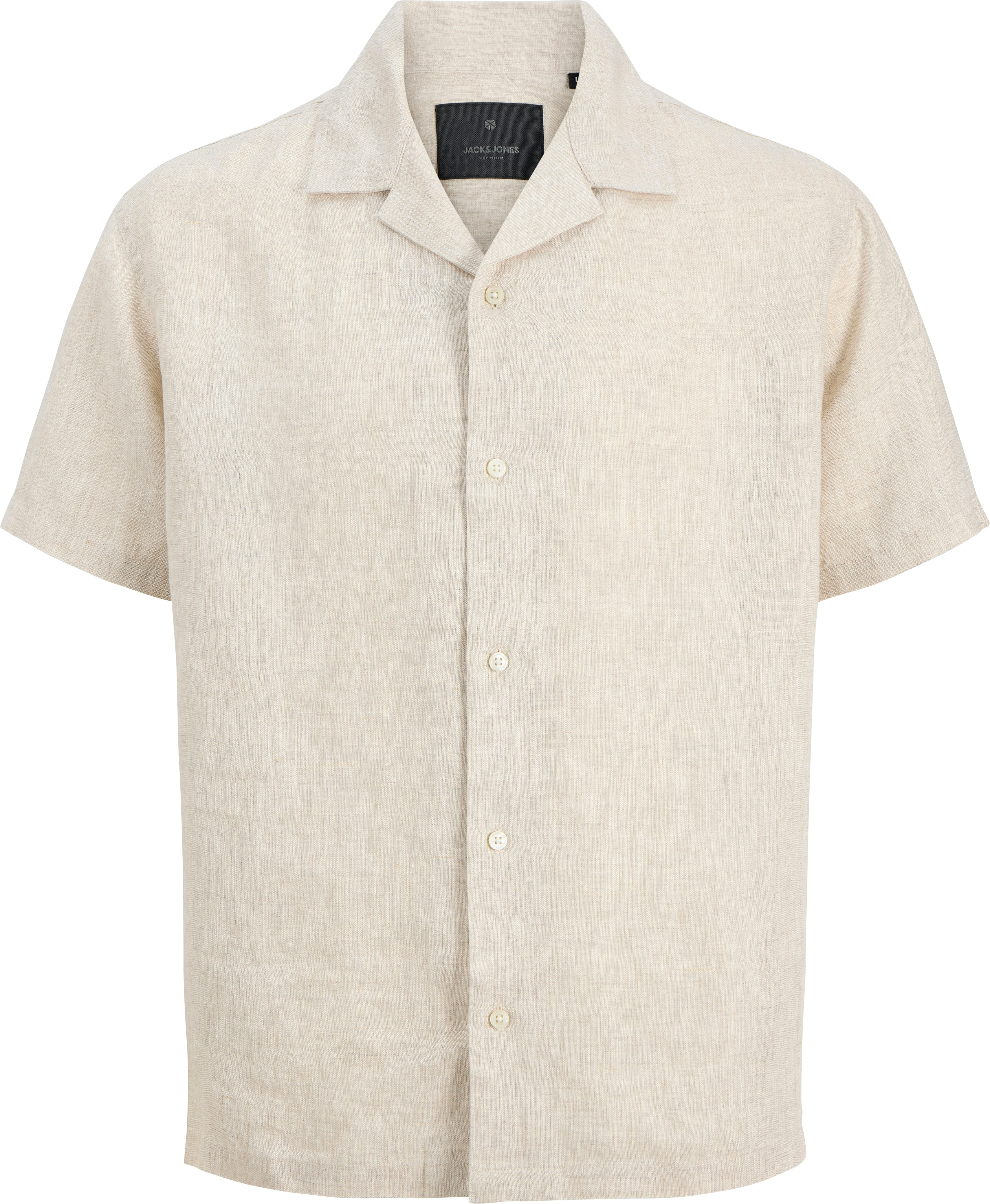 Leinenhemd JACK & JONES "JPRBLALAWRENCE LINEN RESORT S/S SHIRT SN", Herren, Gr. S, N-Gr, beige (silber lining), Web, Obermaterial: 100% Leinen, unifarben, normal, V-Ausschnitt, Hemden Leinenhemd, Leinen, relaxed fit silber lining S, N-Gr