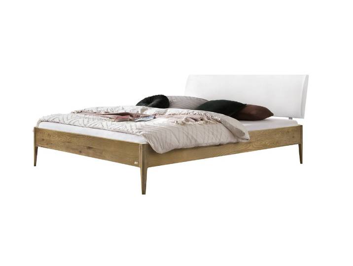 Bettgestell, Wildeiche Massivholz, Braun, 166×206 cm, Polsterkopfteil, Modern, Hasena