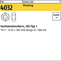 Sechskantmutter ISO 4032 M24 Messing 10 Stück