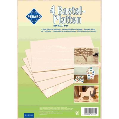 PEBARO 322DIY - 4 Sperrholzplatten DIN A 4 für Bastelarbeiten, Pappel 3 mm