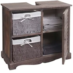 Waschbeckenunterschrank MCW-H20, Badezimmer Waschtisch, Massiv-Holz Korb-Schublade 60x65x31cm ~ shabby braun
