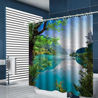 LightInthebox Sea Water Plant Landscape Printing With Hook Shower Curtain Modern Polyester Machining Waterproof Bathroom