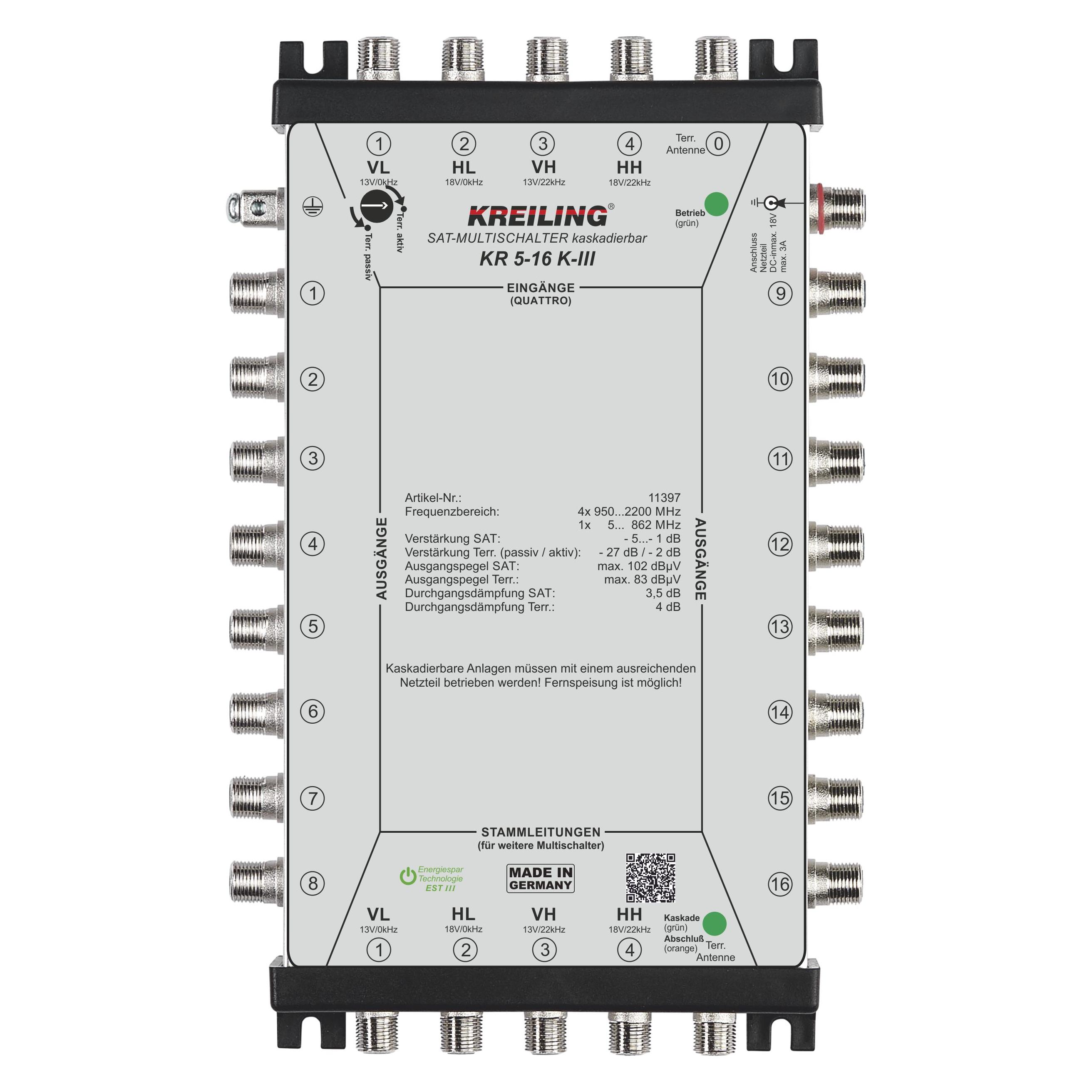 Kreiling Multischalter kaskadierbar 4+1 Ein., 16 Teil. KR 5-16 K-III (Multischalter) (11397)