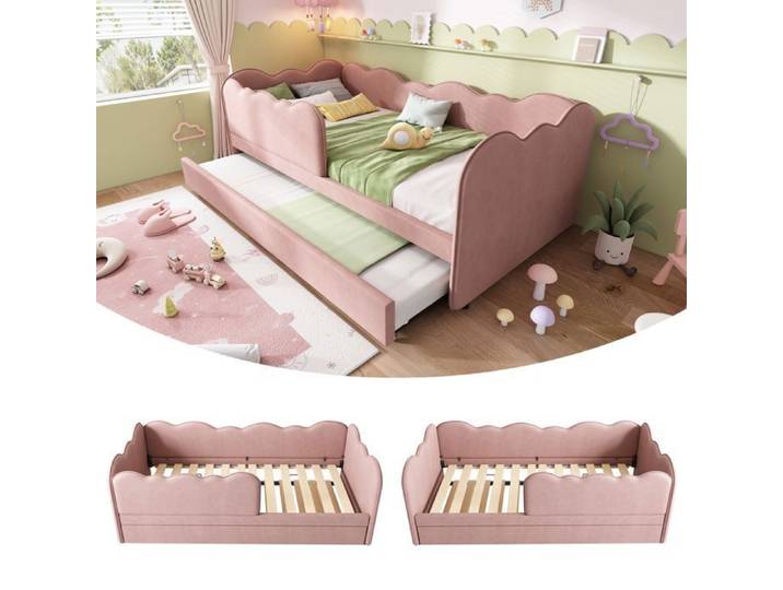 lit de jour 90x190cm lit de jour avec canapé-lit extensible 90x190cm lit d'enfant avec lattenrost velvet rose sans matelas