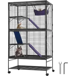 VEVOR 64,6" rollender Frettchenkäfig aus Metall, großer 4-stöckiger Käfig, Kleintierkäfig mit Rampen und Tablett, einfach aufzubauen für Hausratten, Hamster, Meerschweinchen, Chinchillas, Eichhörnchen, Igel, Hasen