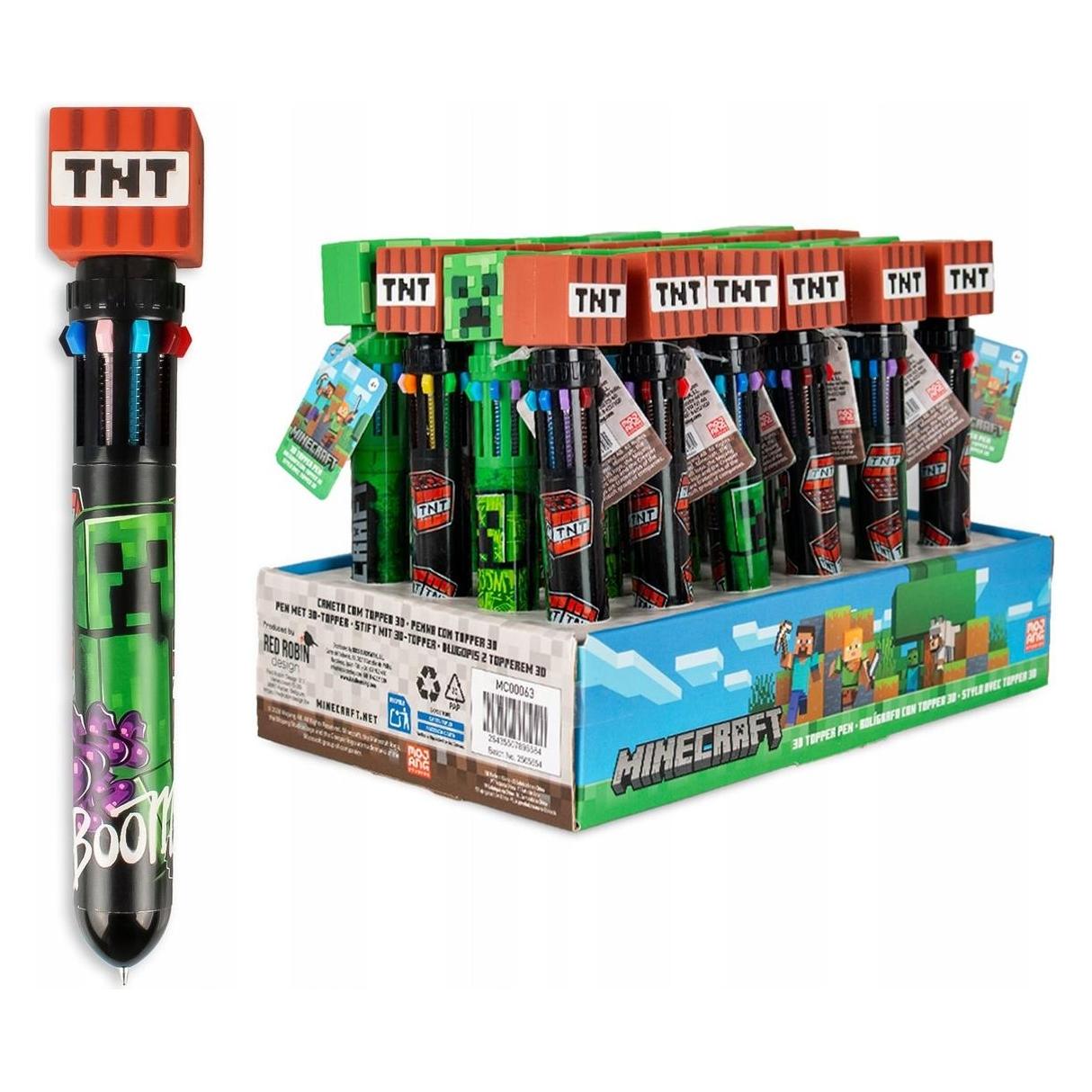 Kids Długopis Minecraft 10 Kolorów + Figurka Dynamit Tnt 3d Wielokolorowy Czarny / Mc00063-czarny (10x) (72488878)