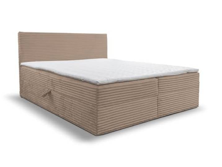 Boxspringbett 140x200 mit Bettkasten, Tilly Doppelbett Braun Cordstoff Bett 140x200, Doppelbett mit Topper (4 cm) für extra Liegekomfort
