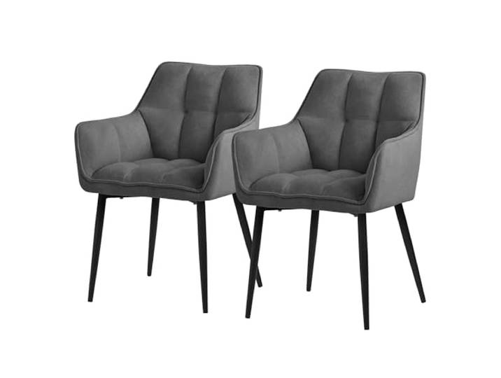 ML-Design Esszimmerstühle 2er Set aus Frotteestoff, Dunkelgrau, Küchenstuhl dickem gepolsterter Sitz & Metallbeinen, Wohnzimmerstuhl mit Rücken- und Armlehnen, Polsterstuhl, Ergonomischer Loungesessel