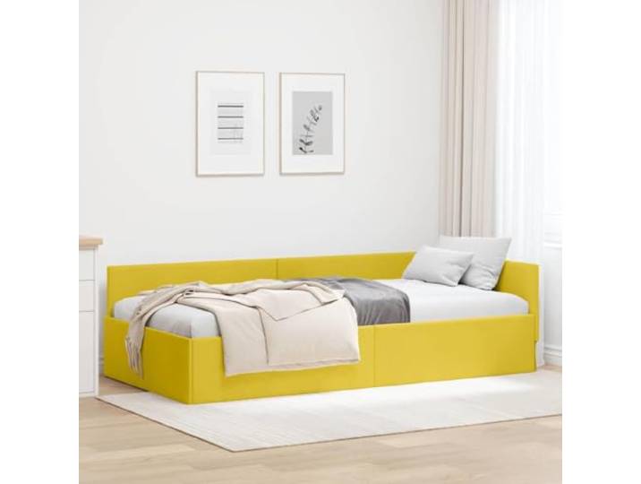 FMPGJLYH Eckbettgestell, Samt-Bettrahmen, L-Form, 100x200 cm, Gelb Platzsparendes Design, Flexible Montage, Für Gästezimmer, Modernes Wohnen