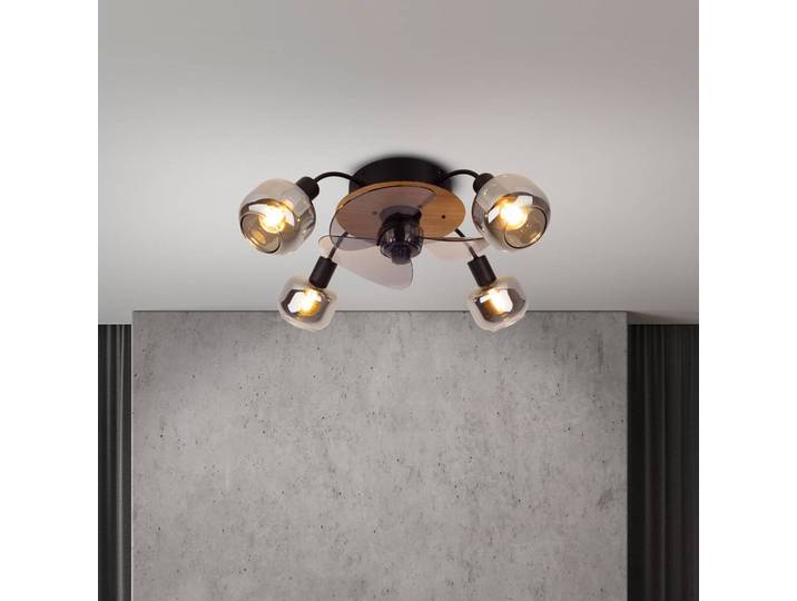 Näve Deckenventilator Fumoso, 4 E14 Rauchglas-Leuchten Fumoso, schwarz, für Wohn- / Esszimmer, Metall, Modern