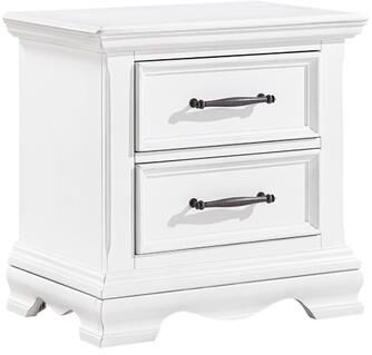 Benjara Yal Nightstand, 2 Drawers w Black Nickel Bar Handles, White Finish