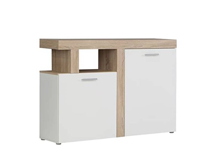 Newroom Kommode Sonoma Eiche Weiß Sideboard mit Türen Wohnzimmer Flur
