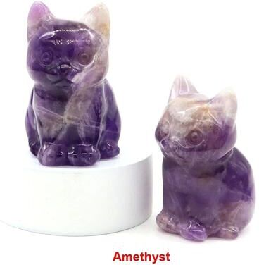 Uplift Essentials Hand Carved Natural Stone Cat Statue Healing Crystal Amethyst & Mixed Mineral Figurine For Chakra Meditation amethyst