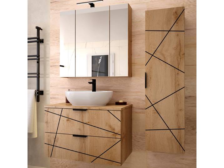 Ensemble meuble simple vasque 80cm et colonne Teren Bois