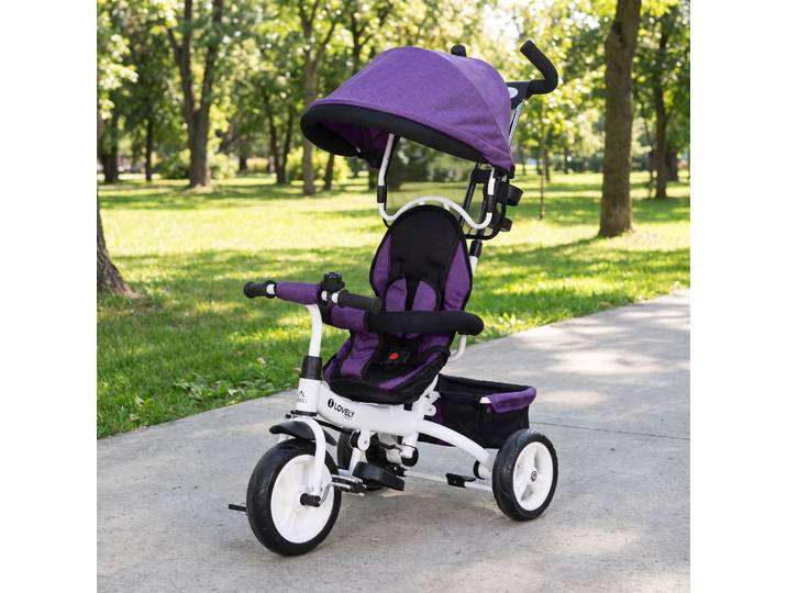 HOMCOM Tricycle Évolutif Acier Violet Blanc Pliable avec Pare-Soleil