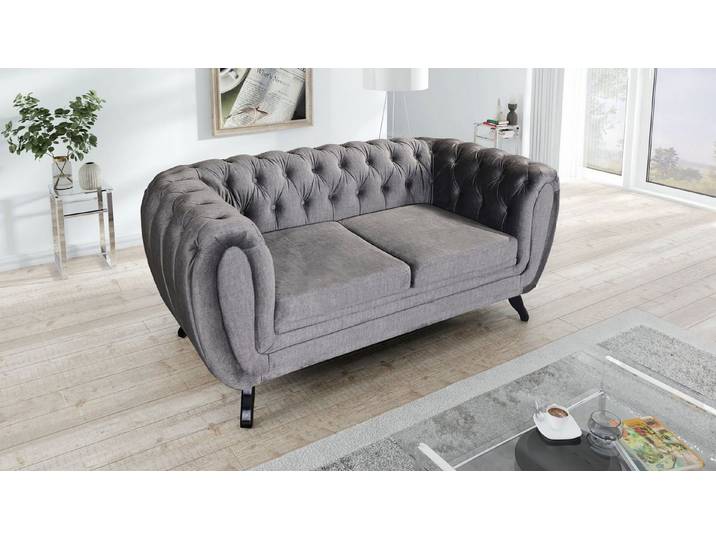 Küchen-Preisbombe Sofa Edles Sofa 2 Sitzer Velours grau Couch Polstersofa Wohnlandschaft, Chesterfield Sofa