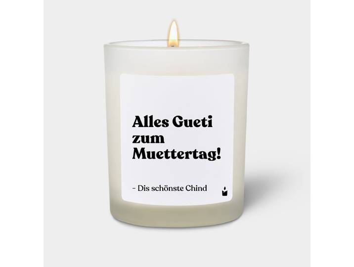 Duftkerze Weiss Flowery Alles Gueti zum Muettertag! - Dis schönste Chind