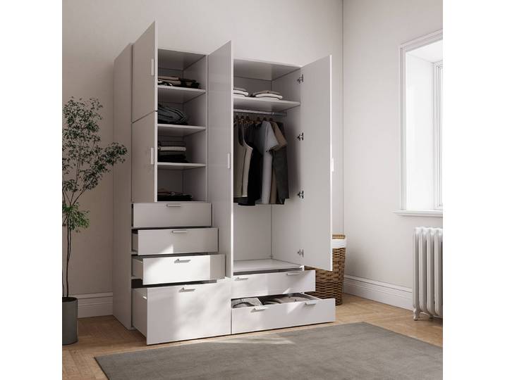Drehtürenschrank Picova 149 x 210 x 55cm Weiß/Hochglanz Weiß