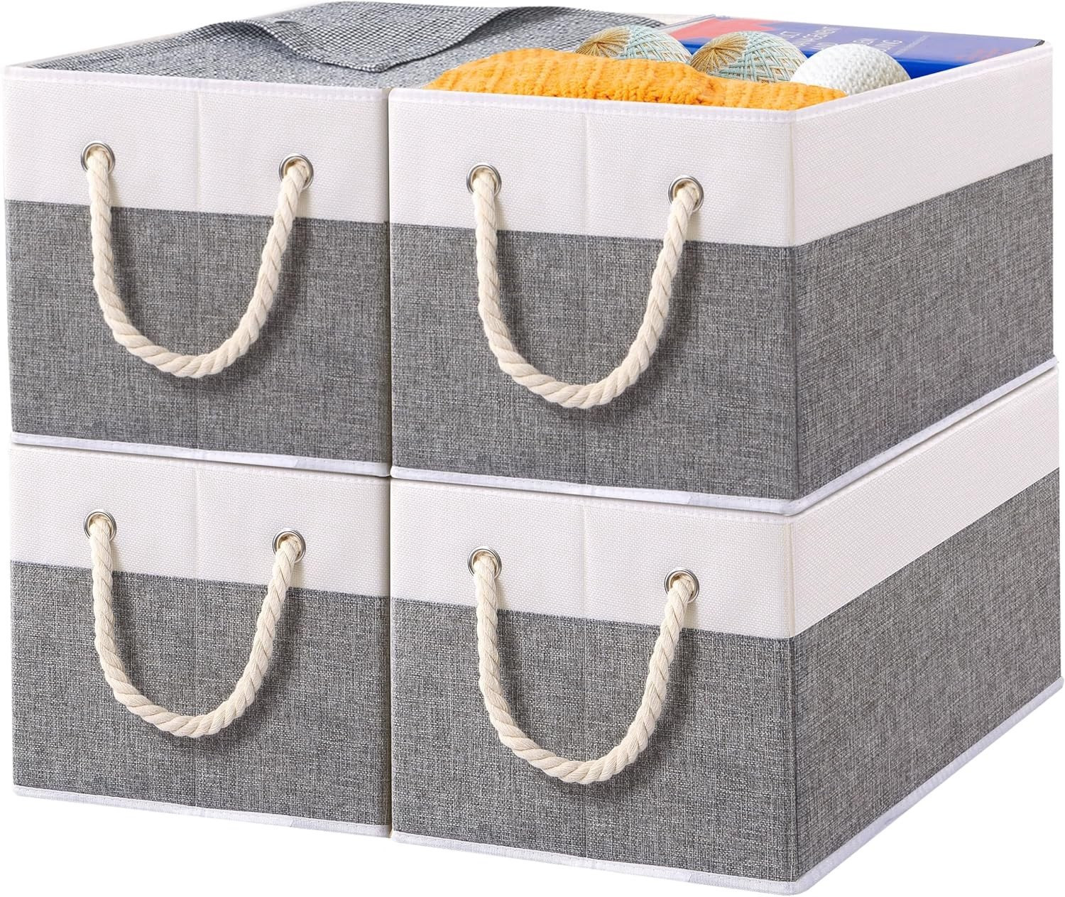 Set van 4 vouwbare opbergdozen van textiel met handvatten voor kleding en accessoires, B/D/H: 33 x 23 x 20 cm