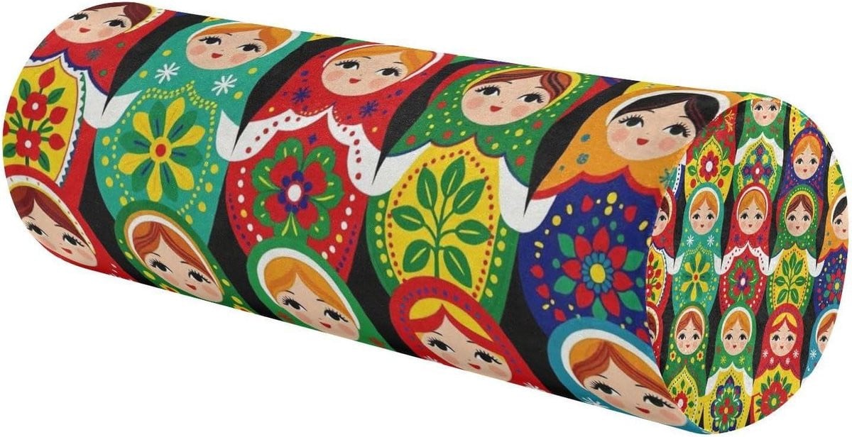 Cilinder Bolster Kussen met Traagschuim Vulling - Ronde Nekkussen voor Ondersteuning - Kleurrijke Russische Nesting Dolls - OneSize