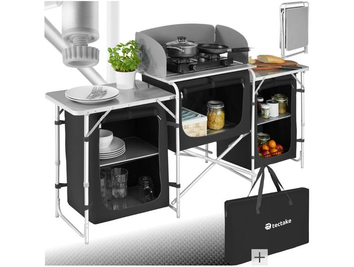 Campingküche mit Aluminiumgestell 172x52x104cm - schwarz