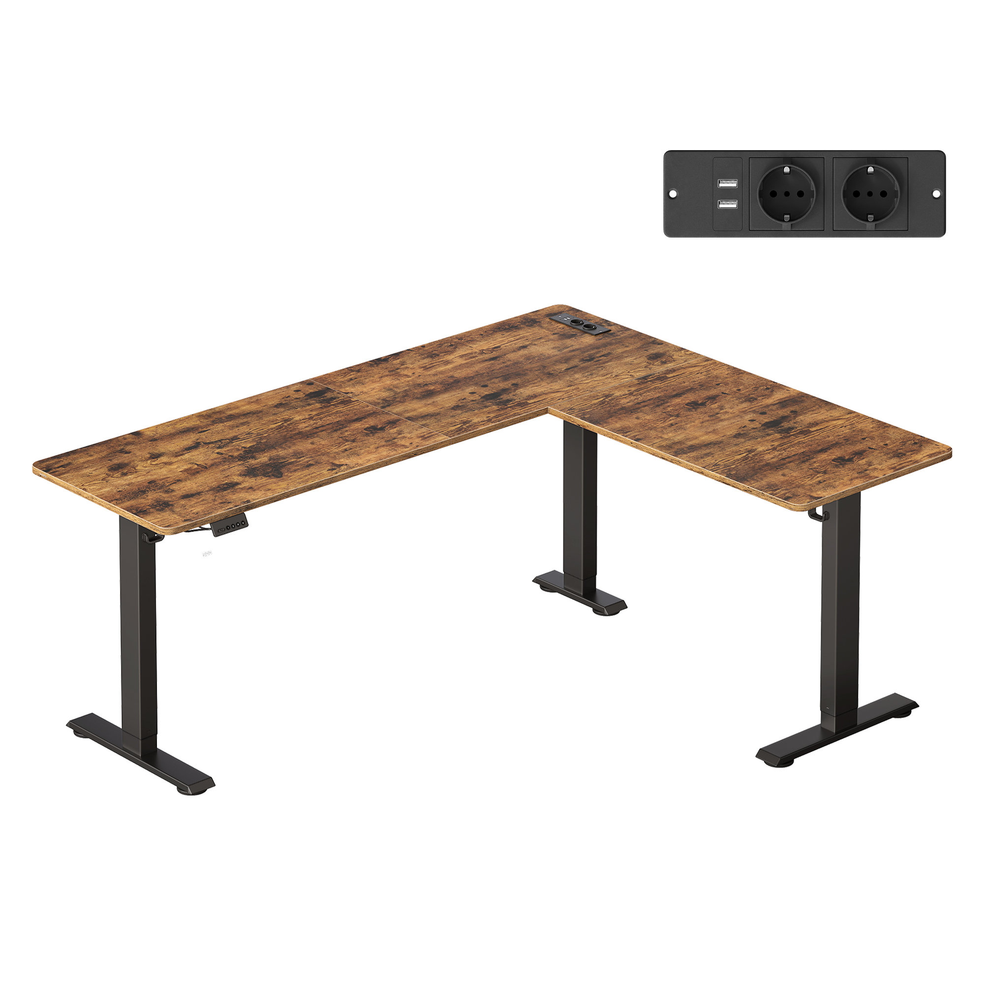 VASAGLE L-förmiger Eckschreibtisch, Höhenverstellbarer Schreibtisch, 190 x 155 cm LSDB35295KD01