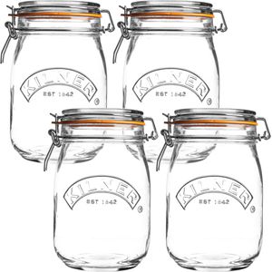 Kilner Einmachglas 0025.491, mit Bügelverschluss, 1 Liter, rund, zum Einkochen, luftdicht, 4 Stück