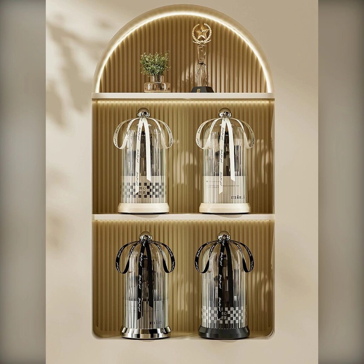 INF 360° drehbarer Make-up-Pinsel-Organizer mit staubdichtem Deckel, wasserbeständigem PP+PET, tragbarer rutschfester Basis, Beige