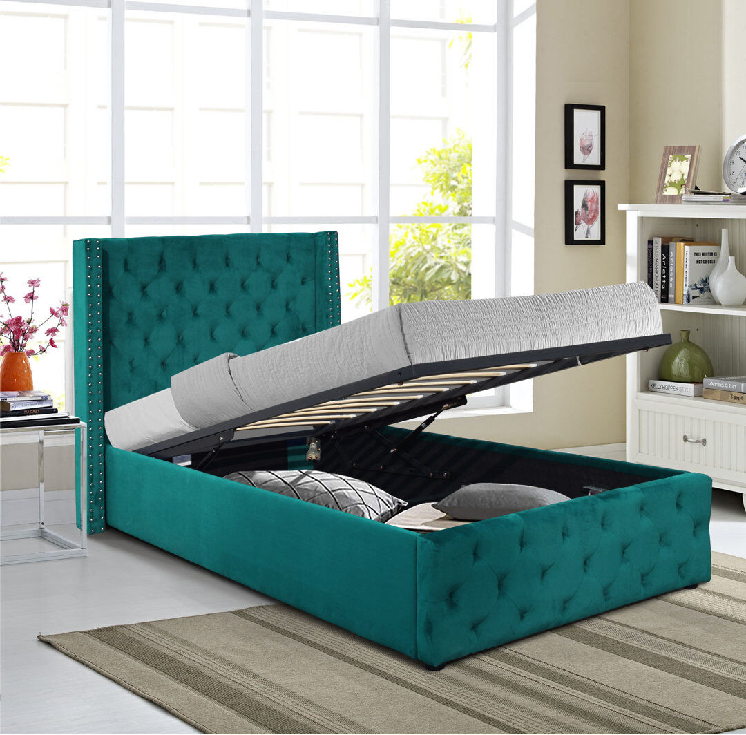 Rosdorf Park Branigans Upholstered Ottoman Storage Bed Green Single (3')