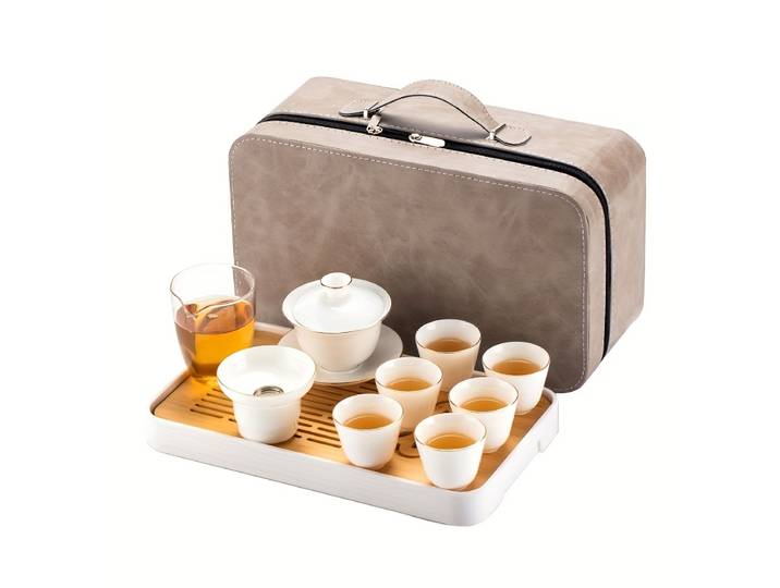 Théière et service à thé en céramique Kung Fu faits à la main, ensemble de théière portable de voyage, standard réutilisable, sac cadeau tout-en-un, 1PC