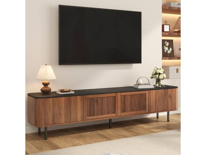 Meuble TV moderne 190 x 35 x 45 cm (L x l x H) support TV panneau TV meuble TV bas. Design unique. Couleur : Noyer