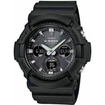 Funkchronograph CASIO G-SHOCK, schwarz (schwarz, schwarz), Armbanduhren, Herren, Quarzuhr,Armbanduhr,Herrenuhr,Weltzeit, bis 20bar wasserd.Resinarmband