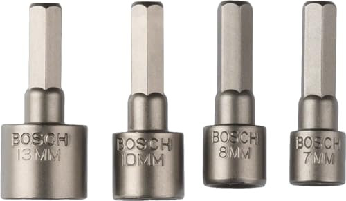 Bosch Socket Spannerset met Zeskant Schachtboog, 4 stuks, Roestvrij staal