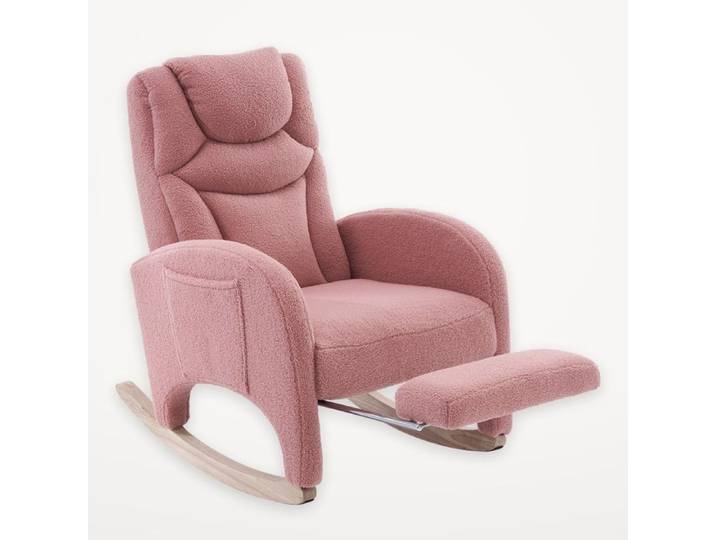 Fauteuil à bascule 052 Chaise à balançoire Tissu en peluche rose Chaise de salon avec accoudoir Fauteuil relax