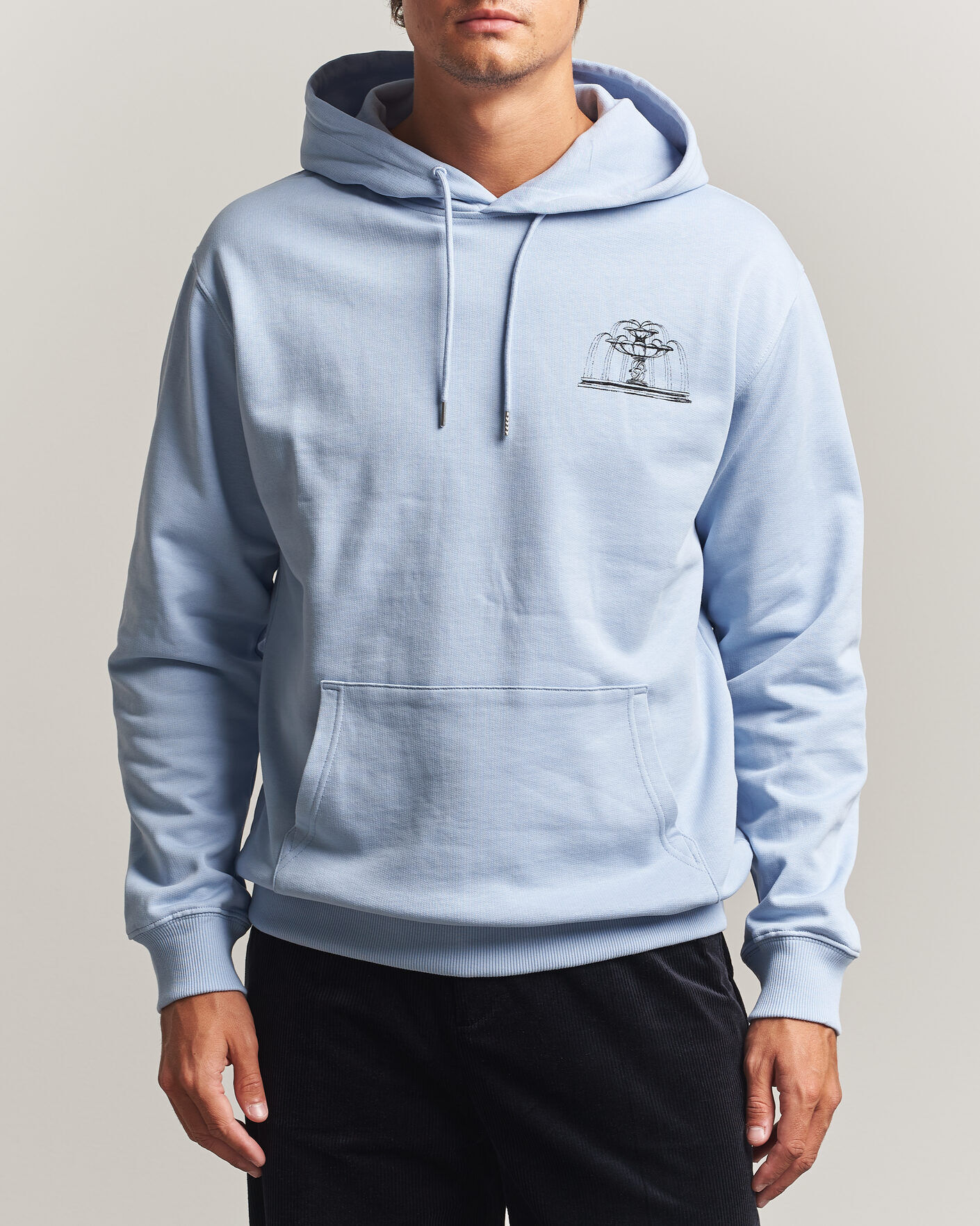 Drôle de Monsieur Fountain Printed Hoodie Light Blue men XL Blå