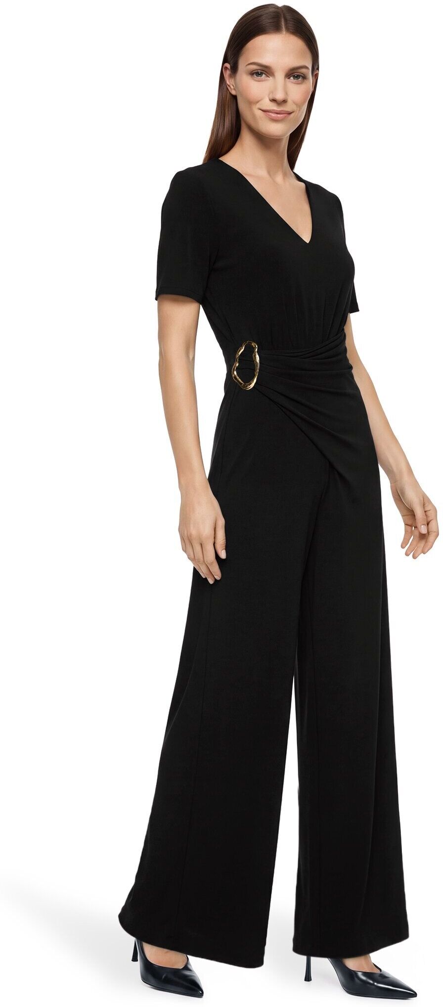 Jumpsuit VERA MONT "Jumpsuit mit Raffung", Damen, Gr. 44, EURO, schwarz, Overalls Jumpsuit
