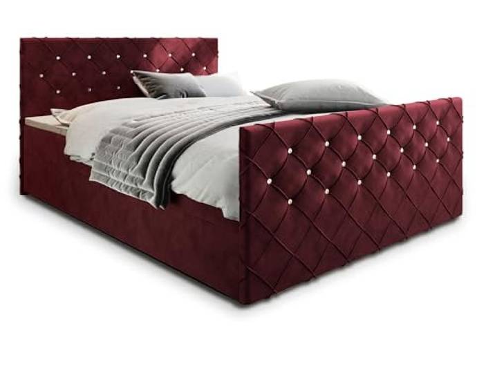 Masseno Boxspringbett Mandi 200x200 cm Komplett-Set mit Matratze und Topper, Polsterbett mit Zwei Bettkästen -Rot, Magic Velvet 2266