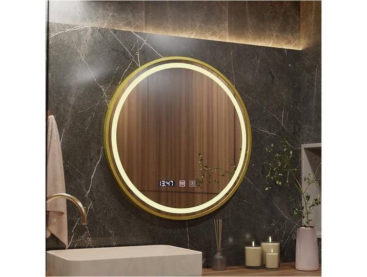 Miroir de Salle de Bain Alessandro Design 60cm Antibuée Affichage Température Cadre Doré
