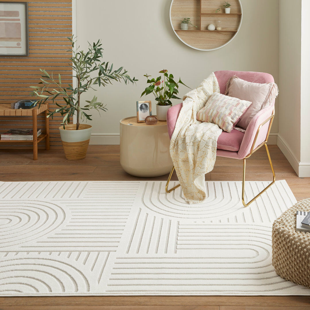 Concept Looms Geometric Pile Low-Effect patterned Machine Woven Ivory Area Rug Ivory Rectangle 120 x 170cm
