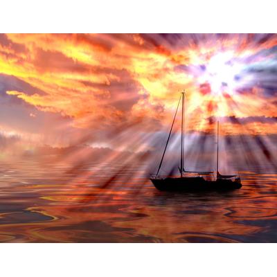 Fototapete PAPERMOON "SONNENUNTERGANG-OZEAN MEER SCHIFF BOOT NATUR LANDSCHAFT", bunt, B:4,5m L:2,8m, Vlies, Tapeten