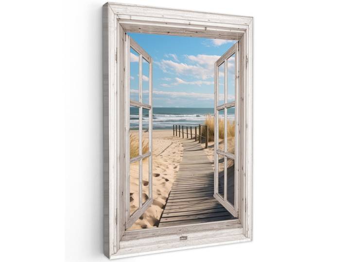 LEINWANDBILD Fenster - Meer - Küste - Natur - Ausblick - Strand - Wattenmeer Wanddeko 40x60 cm